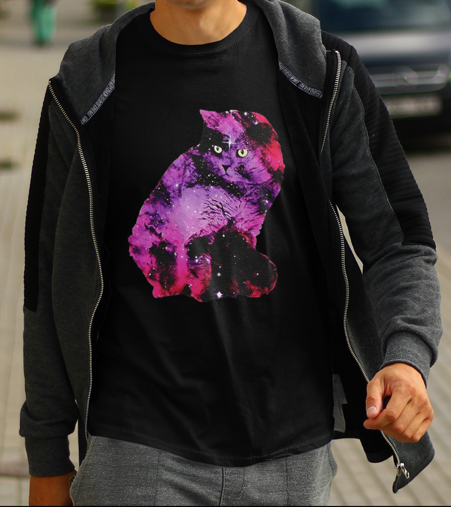 Galaxy Cat Joey Rooney Purple Nebula Cosmic T-Shirt