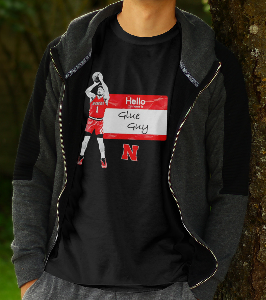 Sam Hoiberg Nebraska Cornhuskers Hello My Name Is Glue Guy T-Shirt
