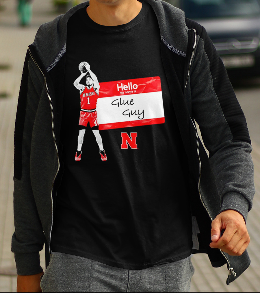 Sam Hoiberg Nebraska Cornhuskers Hello My Name Is Glue Guy T-Shirt