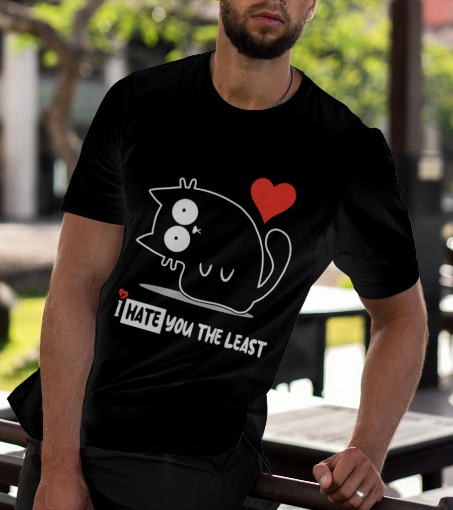I Hate You The Least Black Cat Cartoon Red Heart Humor T-Shirt