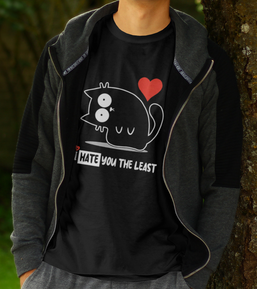 I Hate You The Least Black Cat Cartoon Red Heart Humor T-Shirt