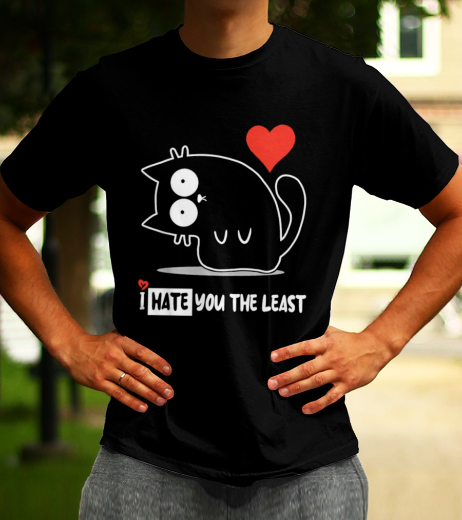 I Hate You The Least Black Cat Cartoon Red Heart Humor T-Shirt