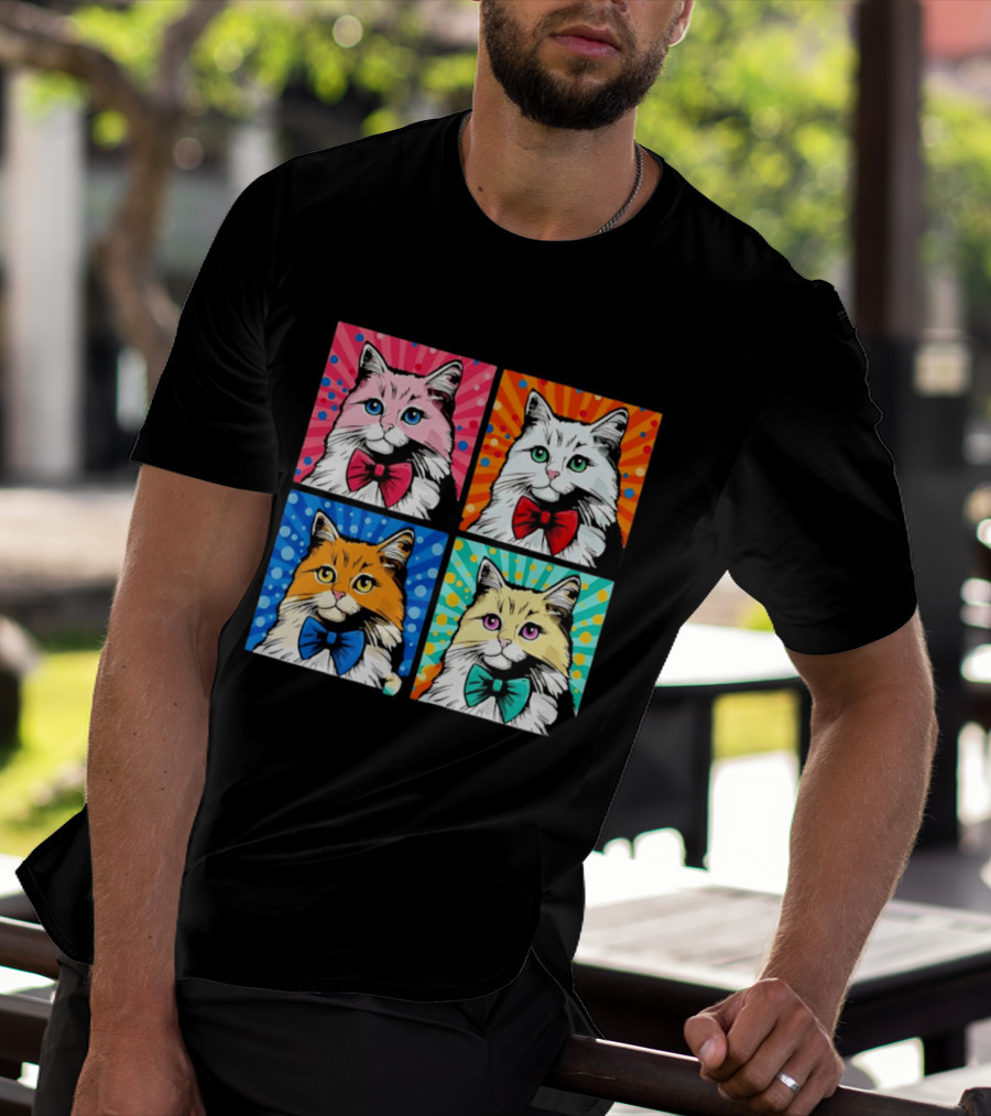 Pop Art Pop Four Panel Colorful Cats Wearing Bowties Kilkennycat T-Shirt