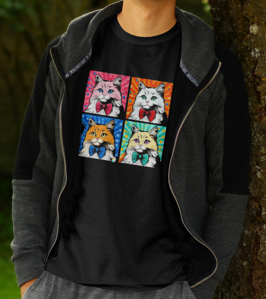 Pop Art Pop Four Panel Colorful Cats Wearing Bowties Kilkennycat T-Shirt