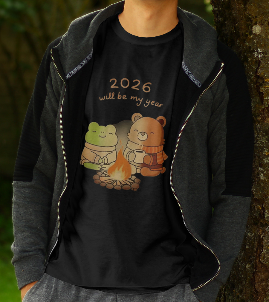 2026 Will Be My Year Frog And Bear Campfire Cozy Scene T-Shirt