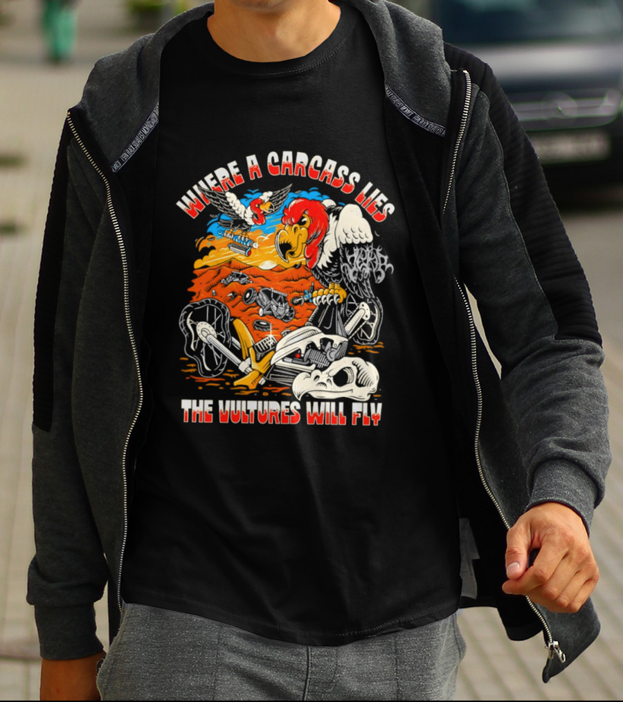 Where A Carcass Lies The Vultures Will Fly Skeleton Wings T-Shirt