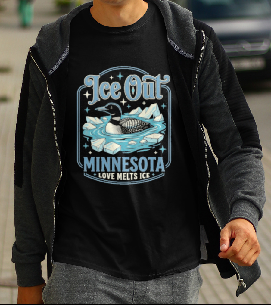 Loon Ice Out Minnesota Love Melts ICE Lake Water Bird T-Shirt