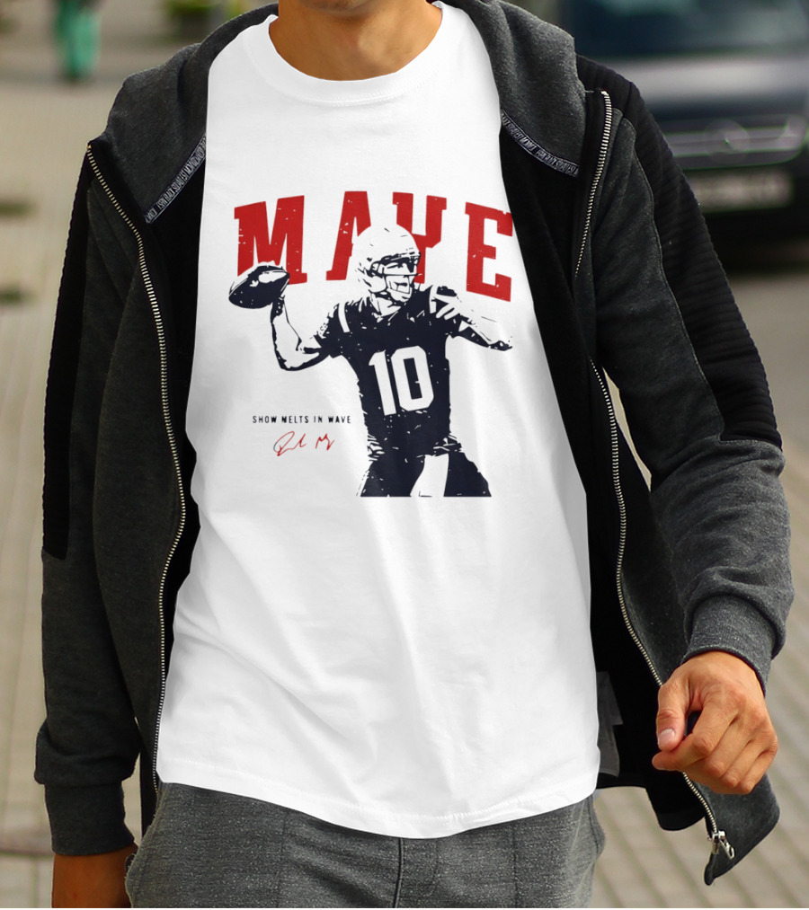 Drake Maye 10 New England Patriots Snow Melts In Wave T-Shirt
