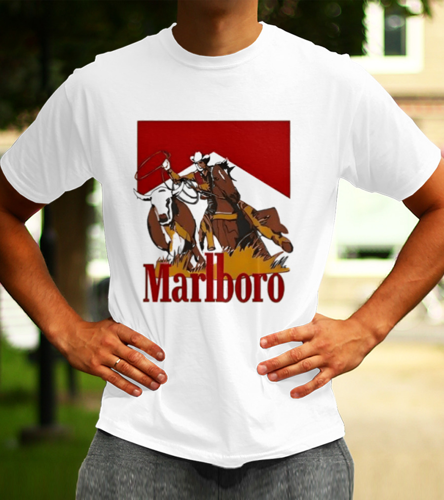 Marlboro Cowboy With Lasso Riding Horse Rugged Outdoors Adventure T-Shirt