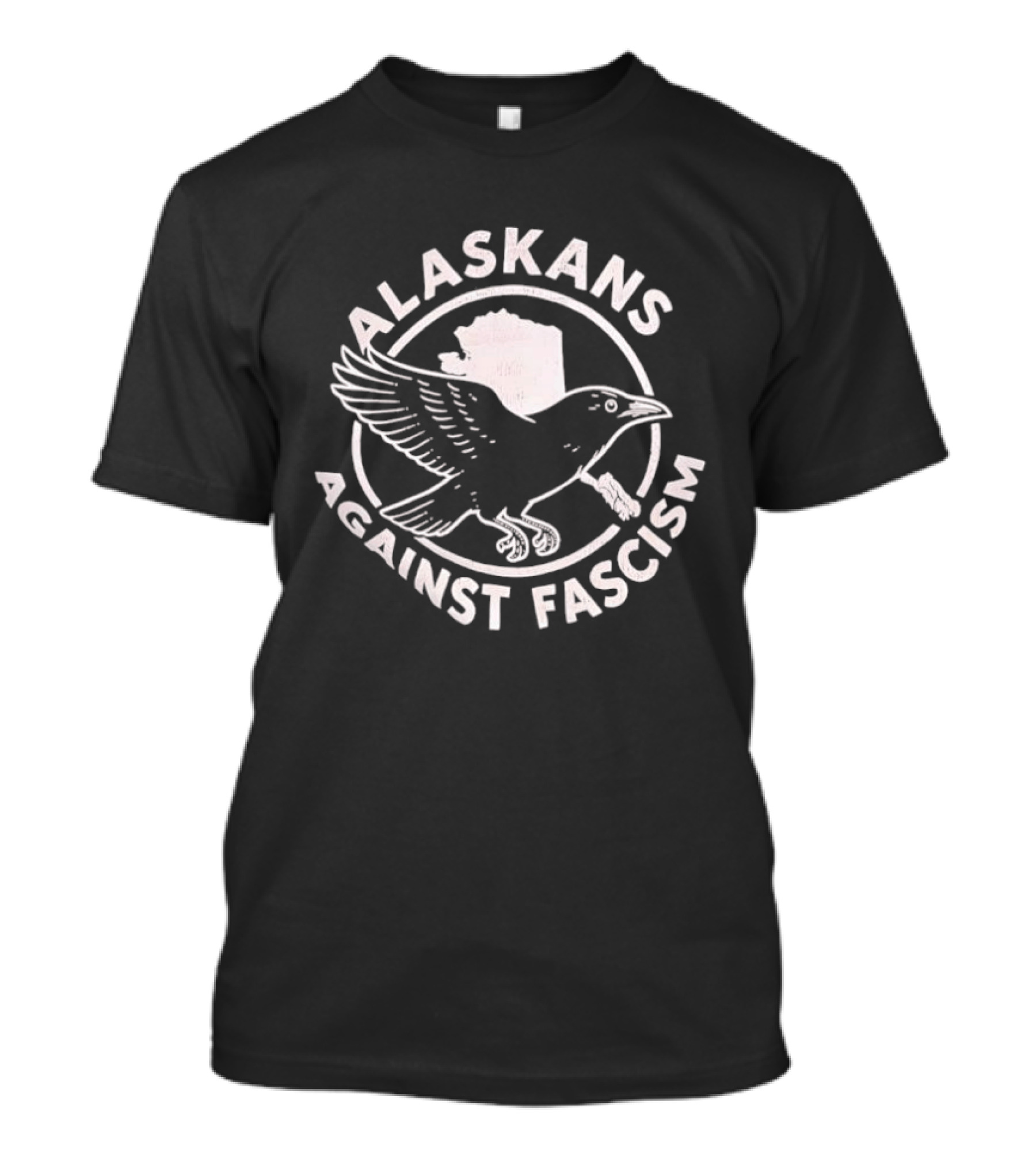 Alaskans Against Fascism Raven Activism Symbol With Alaska Map T-Shirt