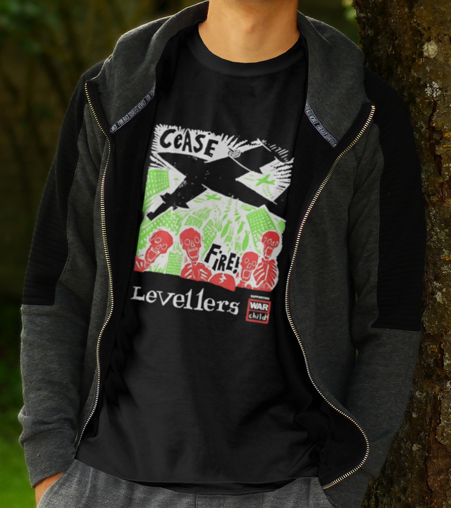 Cease Fire Levellers Red Skeletons Urban Scene T-Shirt