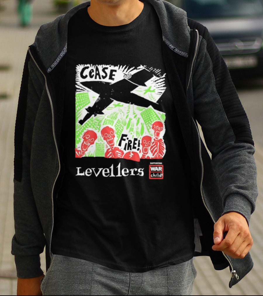 Cease Fire Levellers Red Skeletons Urban Scene T-Shirt