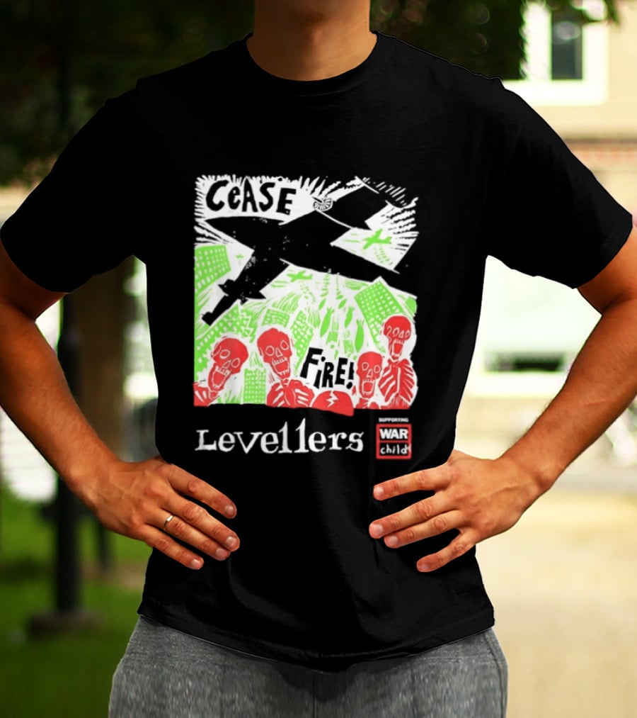 Cease Fire Levellers Red Skeletons Urban Scene T-Shirt