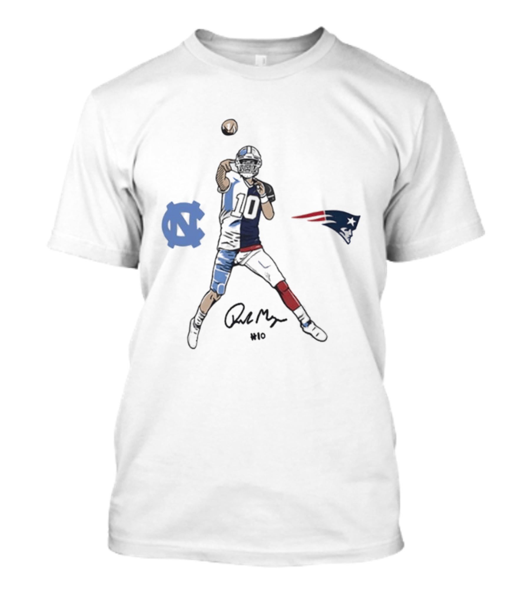 UNC Football Drake Maye Number 10 Pro Pose Legend Tar Heel Signature T-Shirt