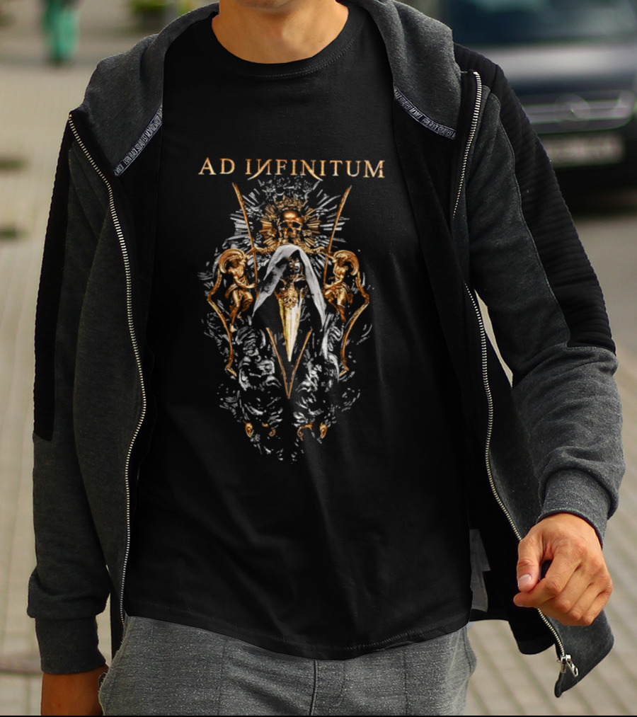 Ad Infinitum Golden Skull Plague Doctor Mask Gothic Cherubs T-Shirt