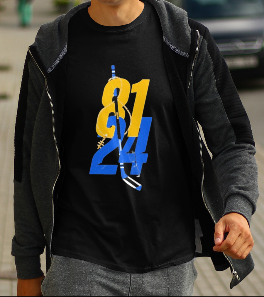 Ilya Rozanov 81 Shane Hollander 24 Hockey Stick Yellow Blue Numbers T-Shirt