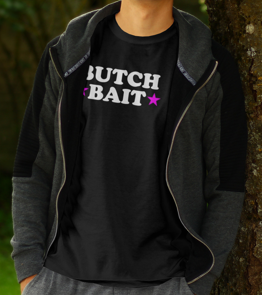 Butch Bait Stars Bold Text Pink Highlights T-Shirt