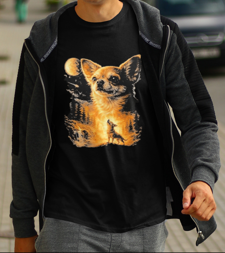 Chihuahua Wolf Moon Forest Scene T-Shirt