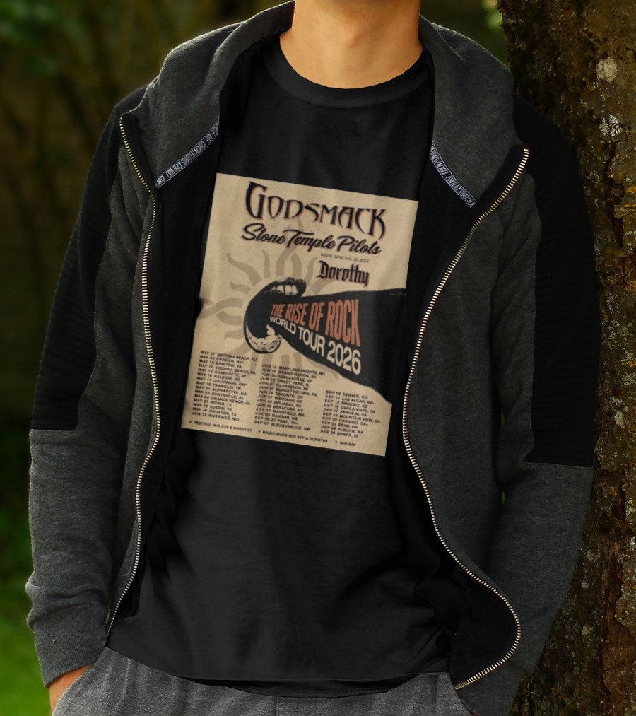 Godsmack Stone Temple Pilots Dorothy The Rise Of Rock World Tour 2026 Schedule T-Shirt