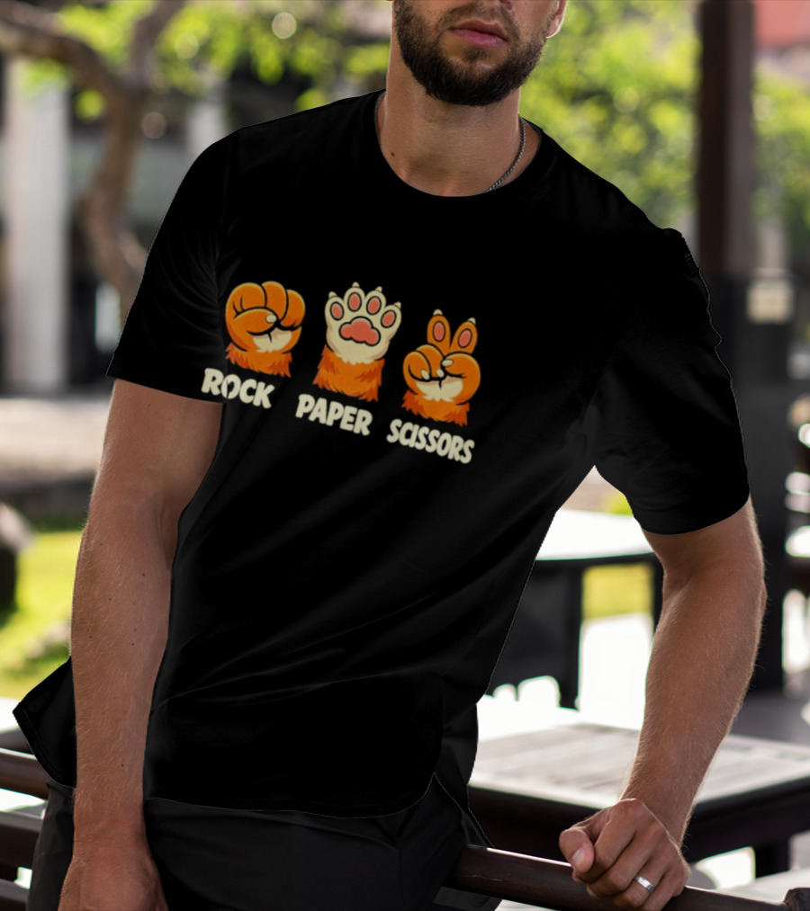 Rock Paper Scissors Cat Paw Humor Pet Lover Meme T-Shirt