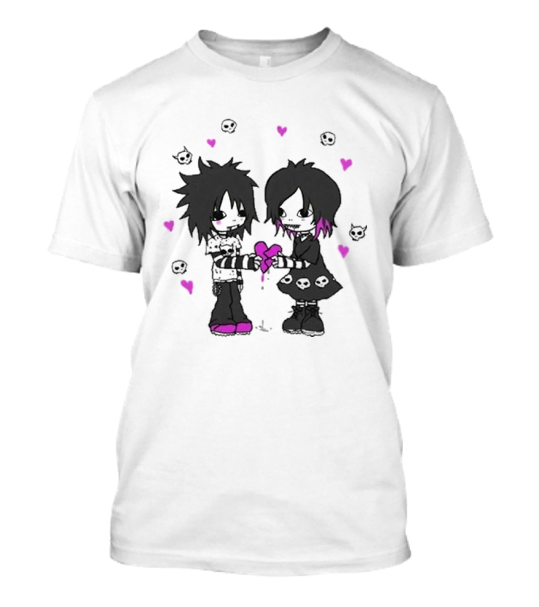 Goodie Two Sleeves Zombie Love Emo Couple Heart Skulls Pink Black T-Shirt