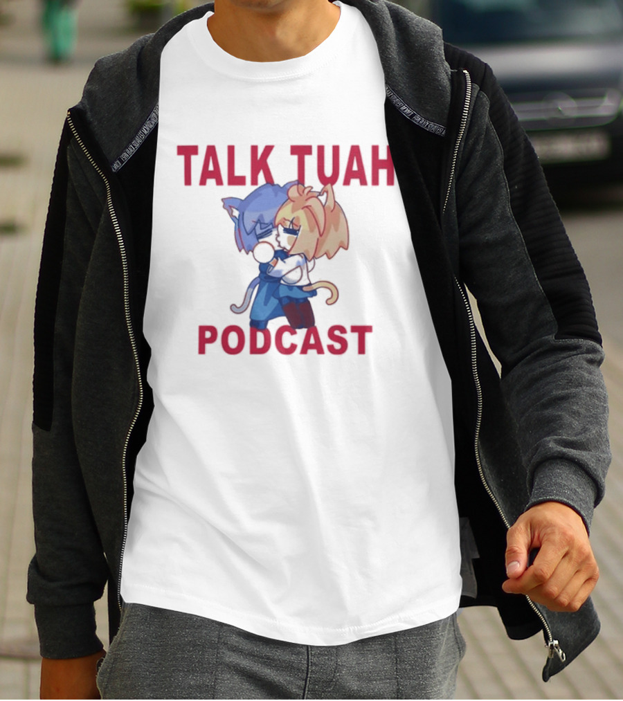 Talk Tuah Podcast Cute Anime Cat Characters Hugging T-Shirt