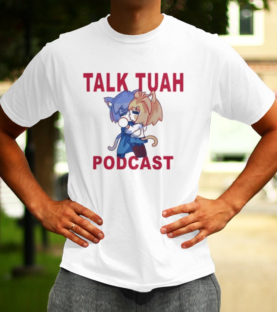Talk Tuah Podcast Cute Anime Cat Characters Hugging T-Shirt