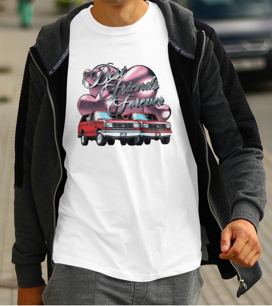 Best Friends Forever Classic Ford Cars With Pink Heart T-Shirt