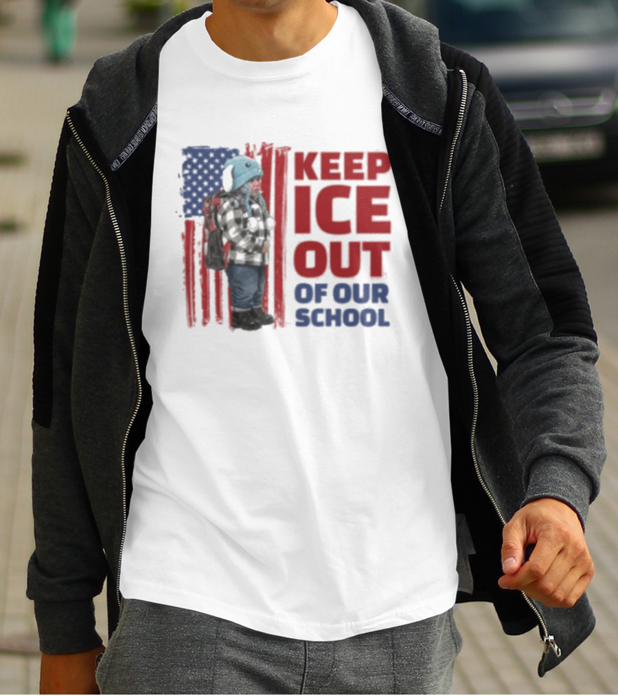 KEEP ICE OUT OF OUR SCHOOL USA Flag Blue Eagle Hat Kid Protest T-Shirt