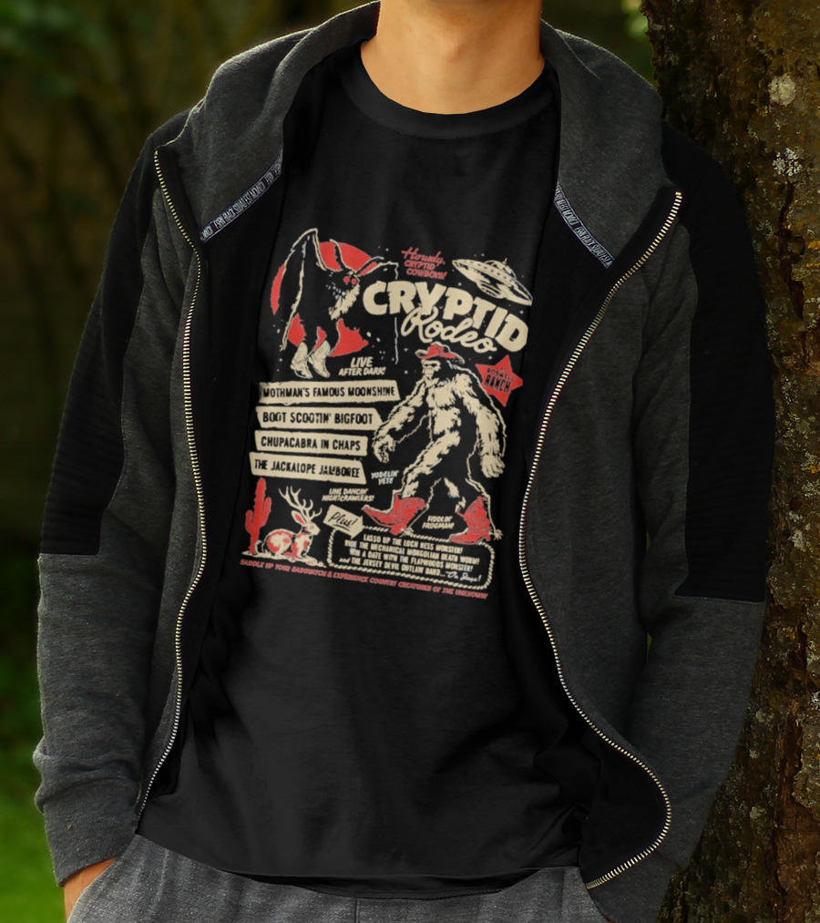 Howdy Cryptid Rodeo Yeti Sasquatch UFO Cactus Jackalope Chupacabra T-Shirt