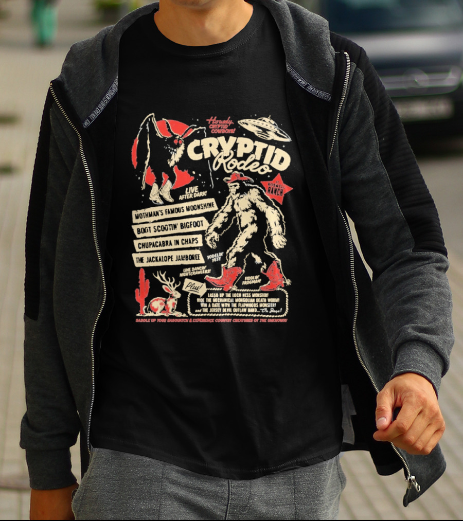 Howdy Cryptid Rodeo Yeti Sasquatch UFO Cactus Jackalope Chupacabra T-Shirt