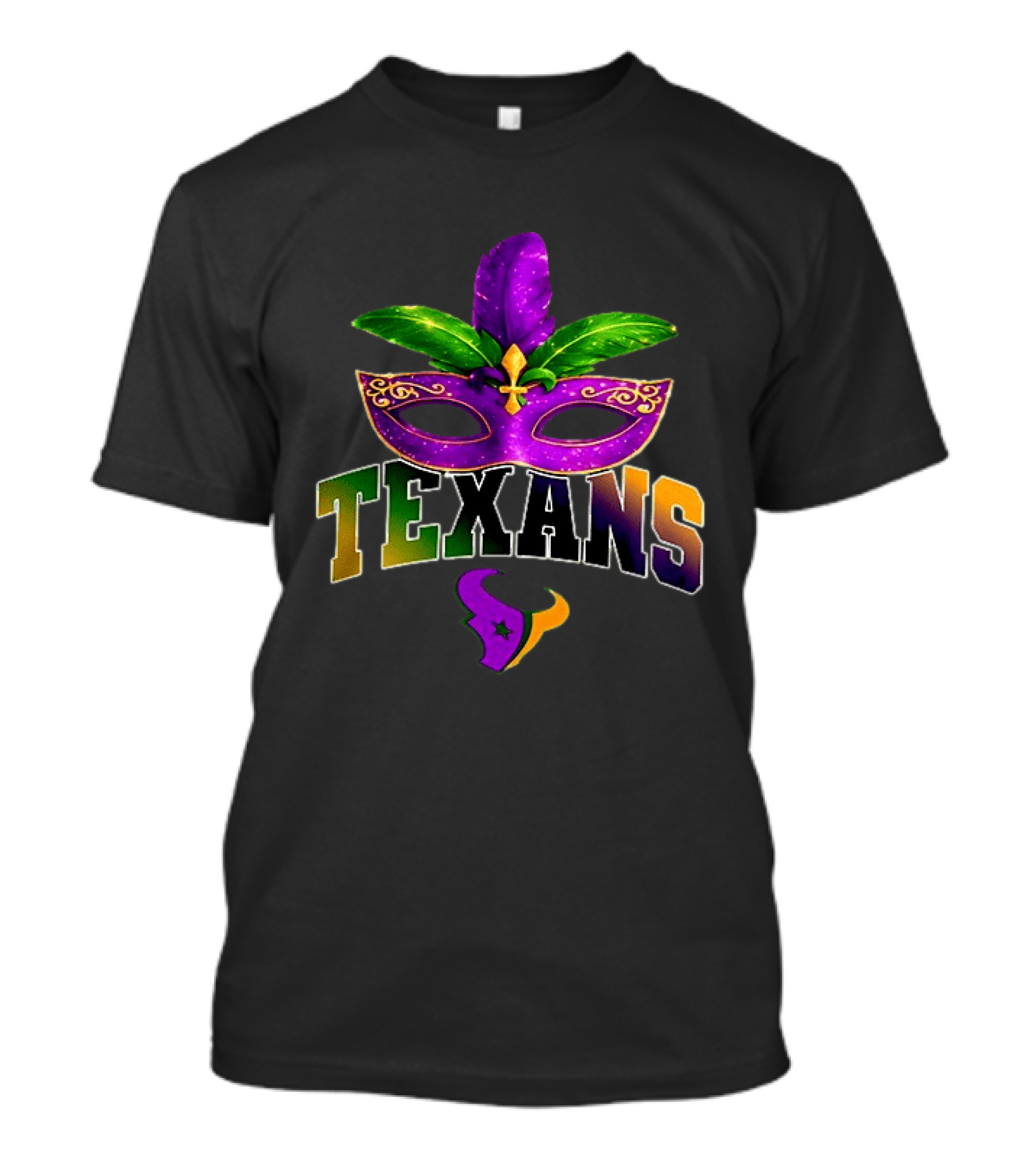 Houston Texans Mardi Gras Mask Fleur De Lis Feather T-Shirt