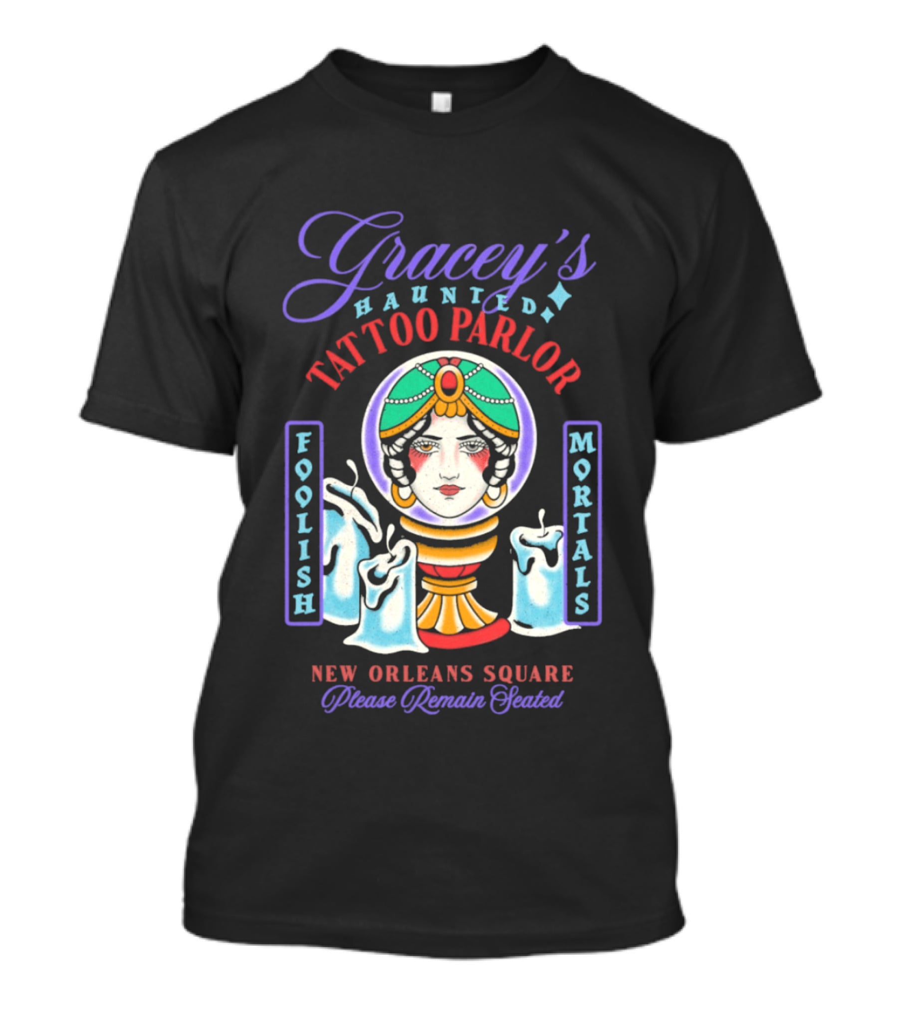 Gracey's Haunted Tattoo Parlor Leota Variant Foolish Mortals New Orleans Square T-Shirt