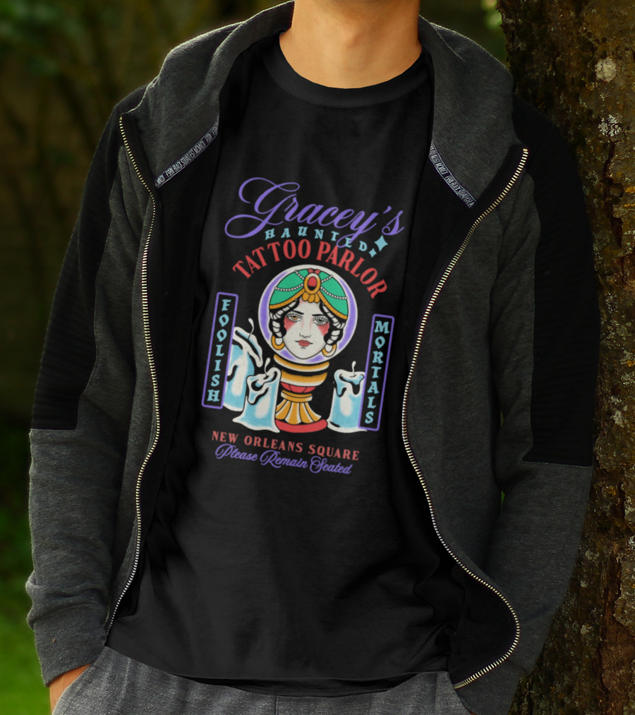 Gracey's Haunted Tattoo Parlor Leota Variant Foolish Mortals New Orleans Square T-Shirt