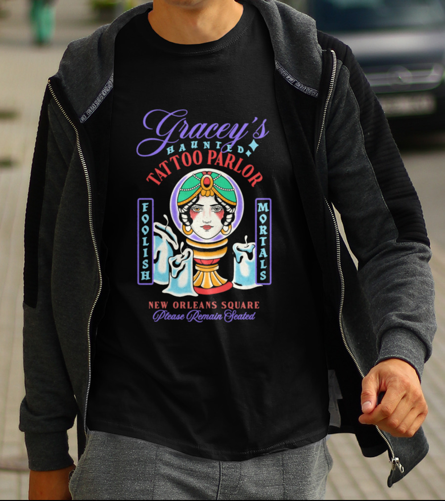 Gracey's Haunted Tattoo Parlor Leota Variant Foolish Mortals New Orleans Square T-Shirt