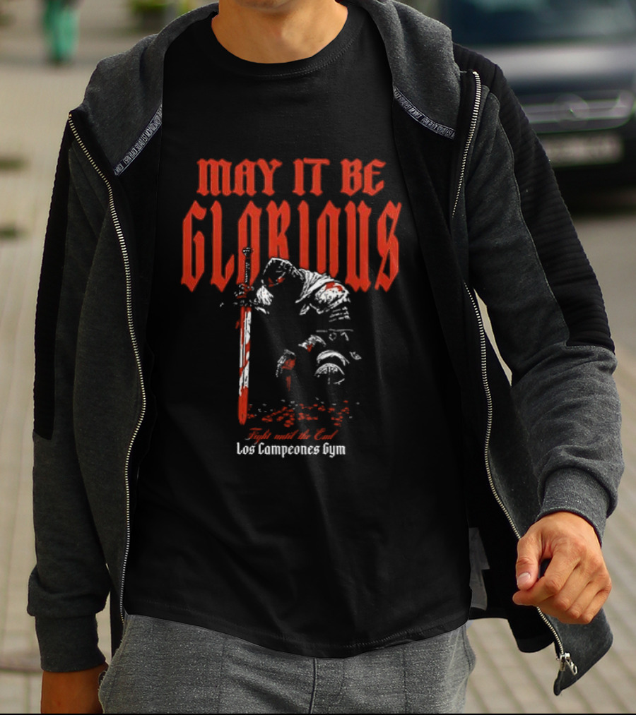 May It Be Glorious Los Campeones Gym Camiseta Vintage Con Guerrero Histórico Rojo Y Blanco T-Shirt