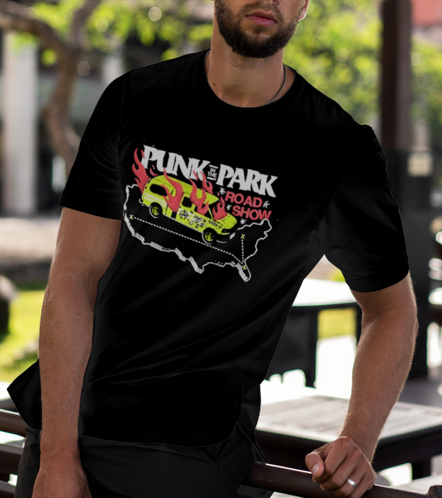 Punk In The Park Road Show 2026 Flaming Van USA Map Tour T-Shirt
