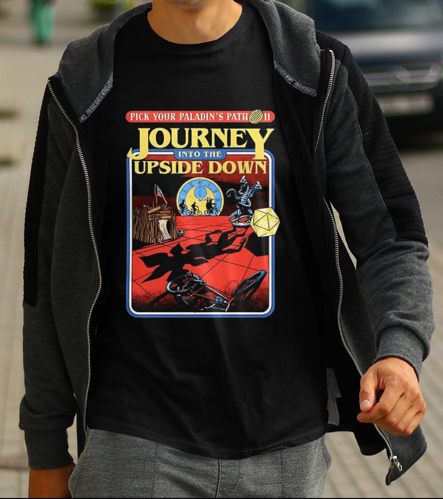 Pick Your Paladin's Path Journey Into The Upside Down Comic Dice Retro Scene T-Shirt