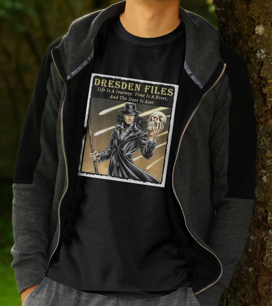Dresden Files Life Is A Journey Time Is A River And The Door Is Ajar Harry Dresden Holding Skull T-Shirt