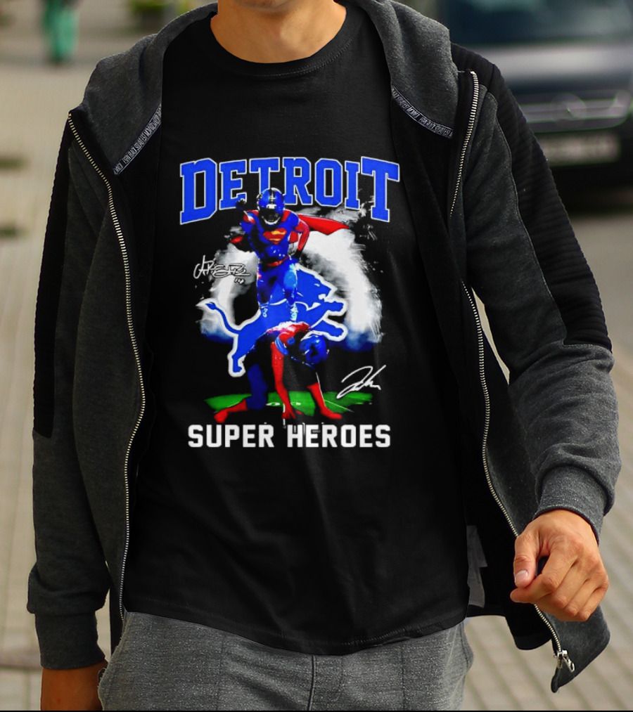 Amon Ra St. Brown Jahmyr Gibbs Superman Detroit Lions Super Heroes T-Shirt