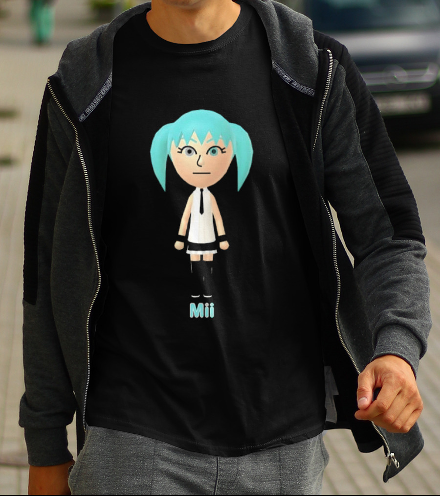 Mii Anime Character With Blue Hair And White Outfit T-Shirt