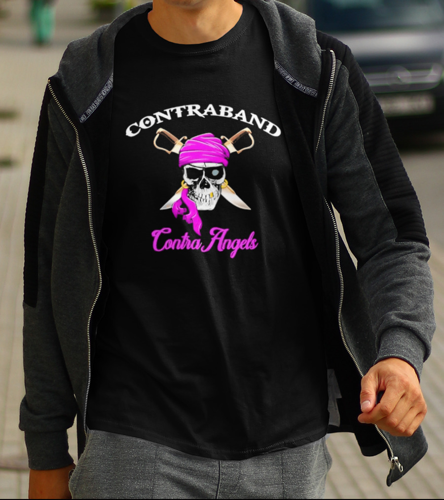 Contraband ContraAngels Skull Pirate Bandana And Swords T-Shirt
