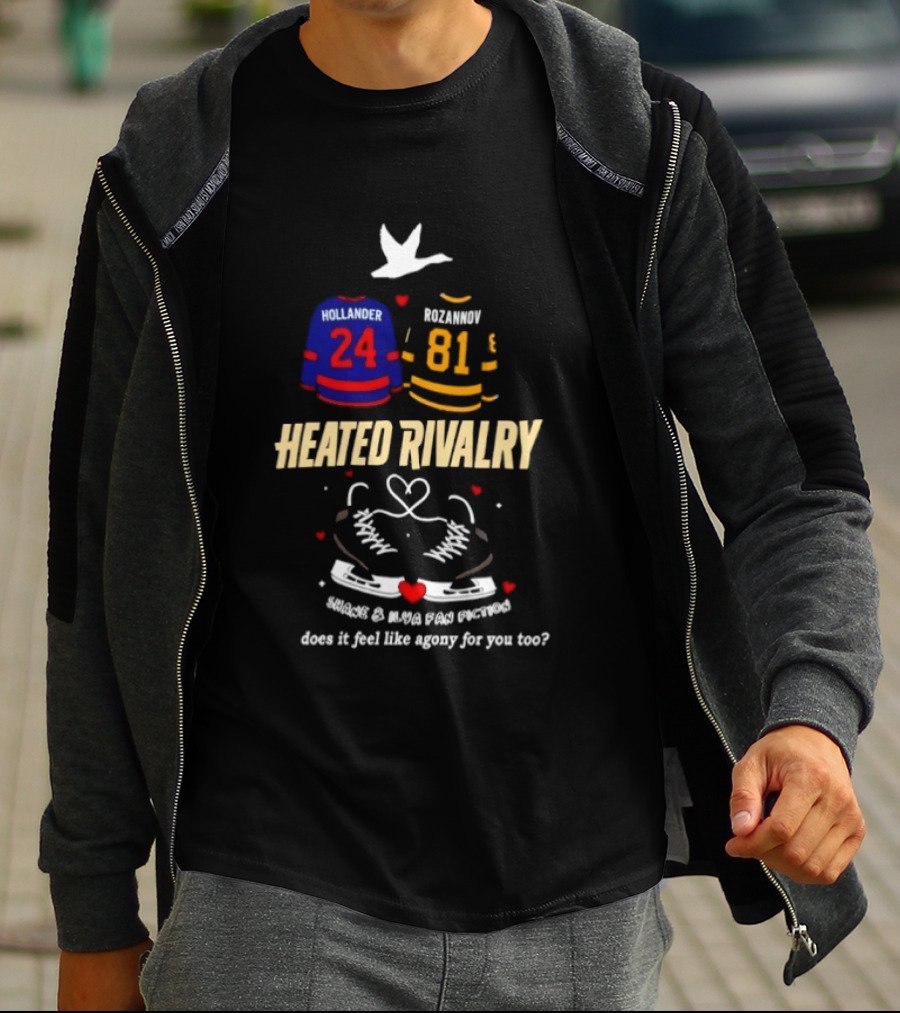 Heated Rivalry Hollander 24 Kozlow 81 Skates Heart Romance Does It Feel Like Agony For You Too T-Shirt