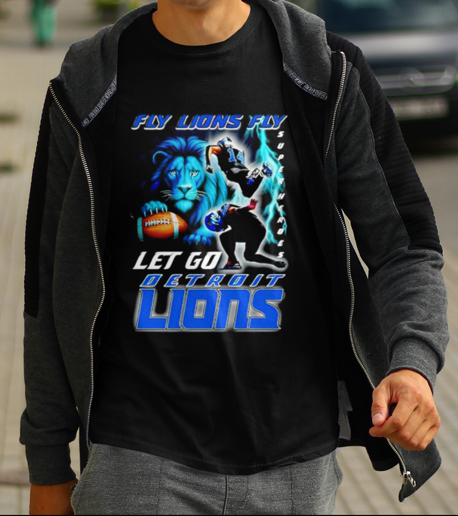 Fly Lions Fly Let Go Detroit Lions Football Journey T-Shirt