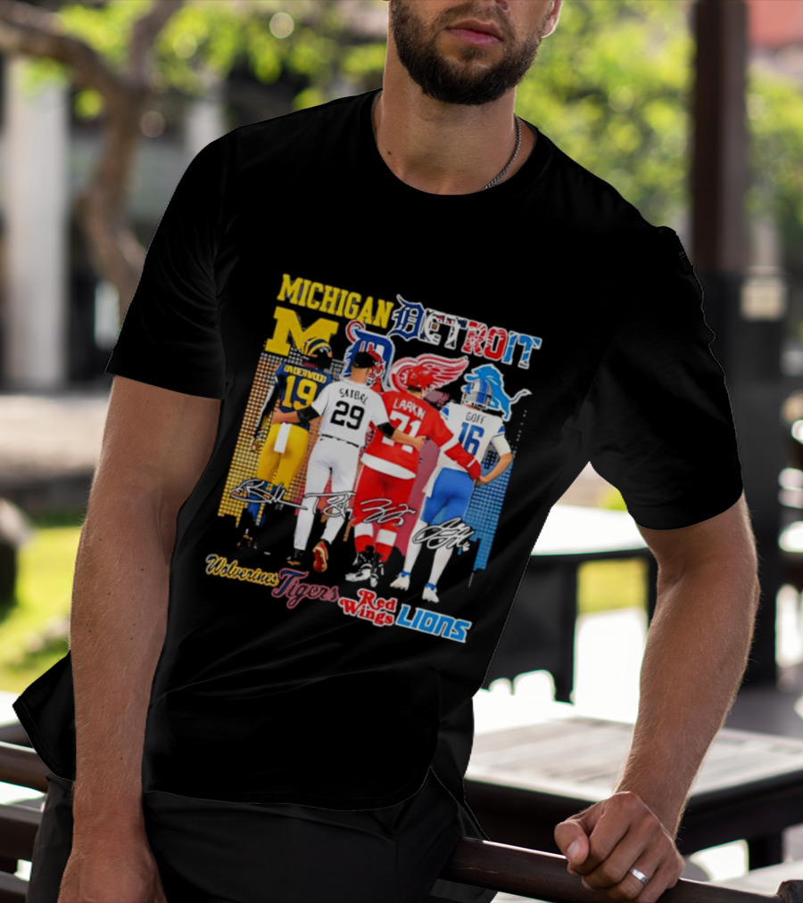 Michigan Wolverines X Tigers X Red Wings X Lions Detroit Sports Players T-Shirt