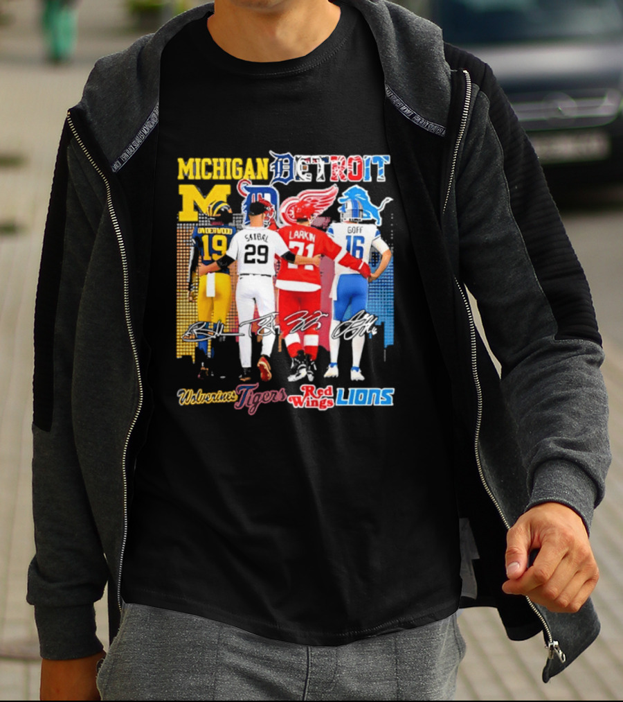 Michigan Wolverines X Tigers X Red Wings X Lions Detroit Sports Players T-Shirt