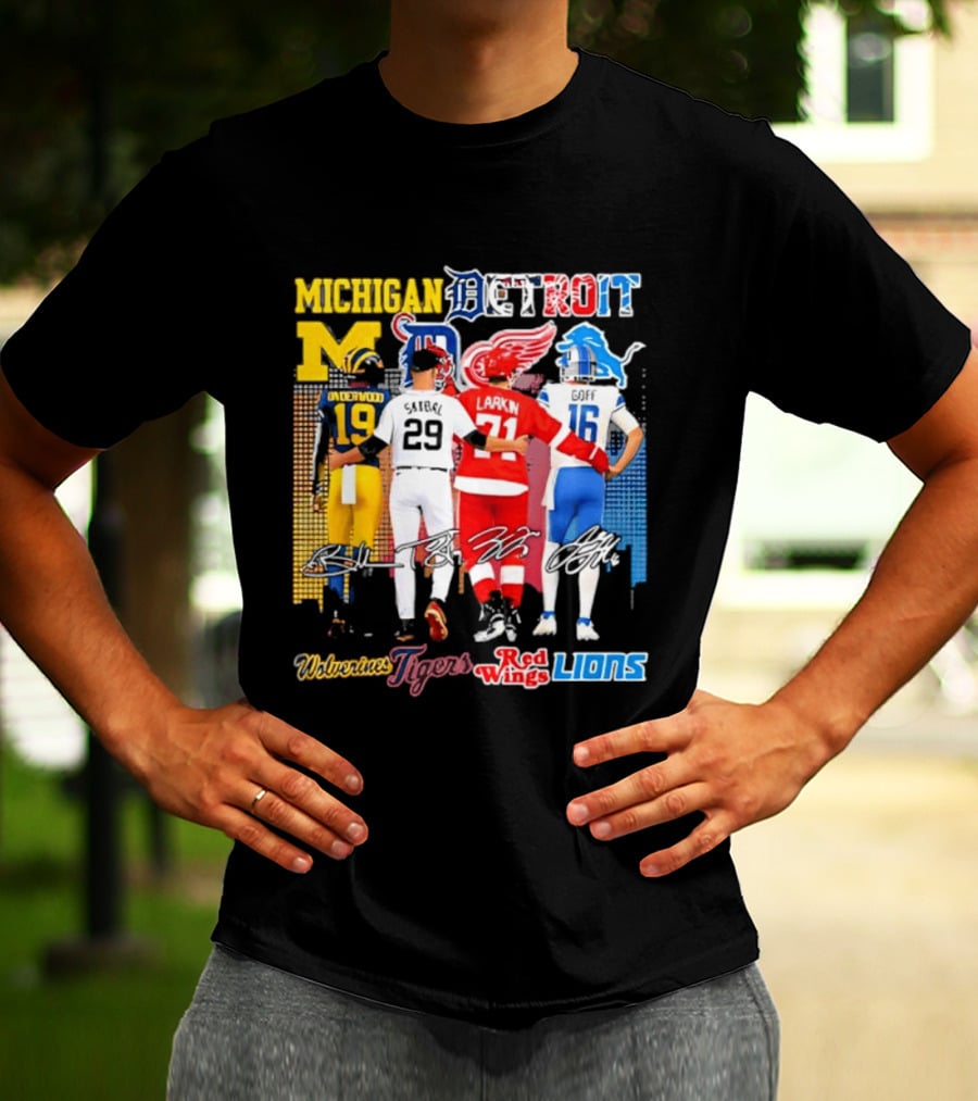 Michigan Wolverines X Tigers X Red Wings X Lions Detroit Sports Players T-Shirt