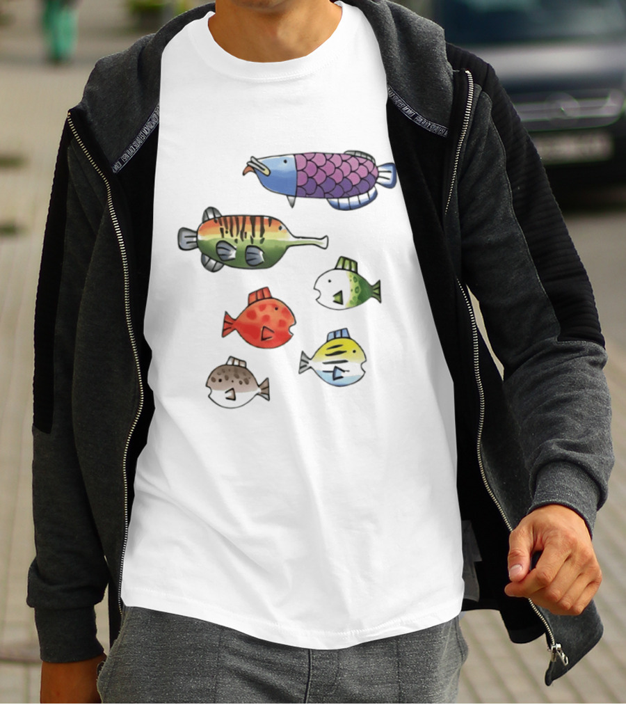 Fishing Minigame Colorful Fish Collection Vibrant Sea Life T-Shirt