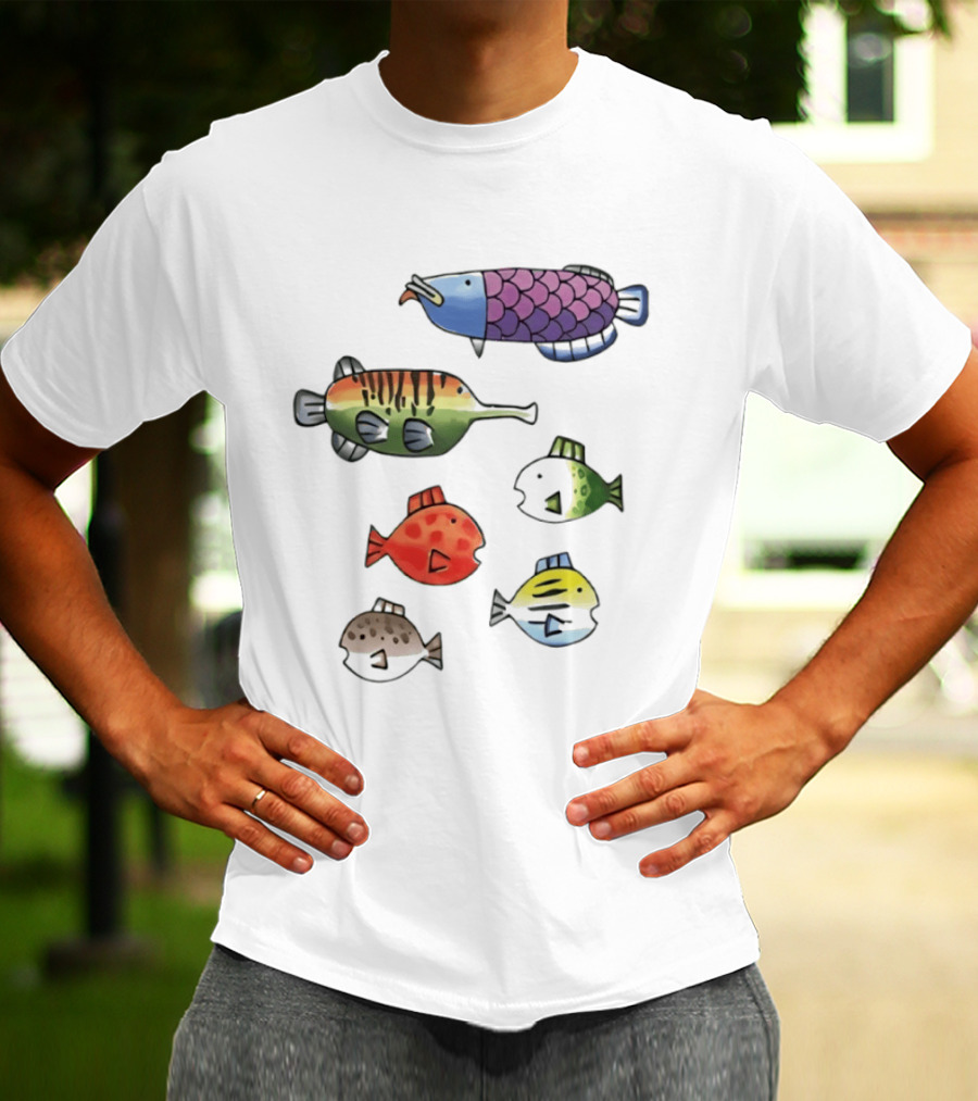 Fishing Minigame Colorful Fish Collection Vibrant Sea Life T-Shirt