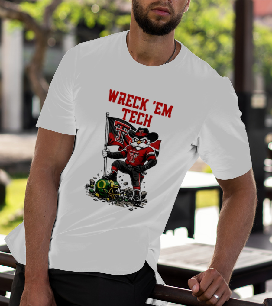 Wreck 'Em Tech Texas Tech Red Raiders Raider Red Flag And Helmet T-Shirt